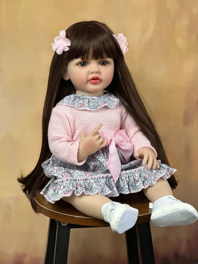 Lifelike Long-Hair Princess Reborn Baby Doll, 22-Inch Full Silicone Body, Realistic Toddler Gift