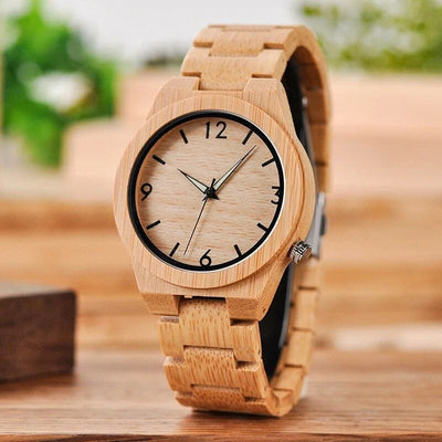 Men's Bamboo Wooden Quartz Watch: Elegant Timepiece with Luminous Hands - mississippihippieco Men's Bamboo Wooden Quartz Watch: Elegant Timepiece with Luminous Hands