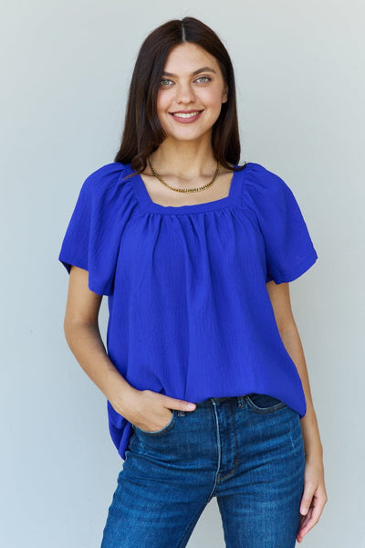 Ninexis Keep Me Close Square Neck Short Sleeve Blouse in Royal Royal / S