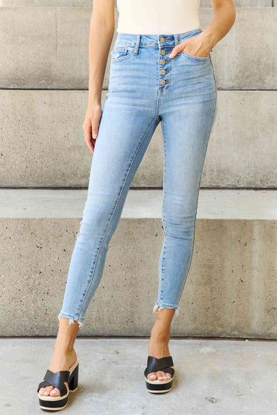 Raw Elegance: Judy Blue Full Size Button Fly Raw Hem Jeans – Distinctive Style with a Touch of Edge - mississippihippieco Raw Elegance: Judy Blue Full Size Button Fly Raw Hem Jeans – Distinctive Style with a Touch of Edge