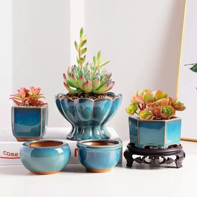 Refined Greenery: Elegant Glazed Ceramic Pots for Succulents and Small Plants - Elevate Your Indoor Garden