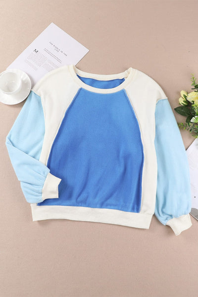 Round Neck Dropped Shoulder Color Block Sweatshirt - mississippihippieco Round Neck Dropped Shoulder Color Block Sweatshirt