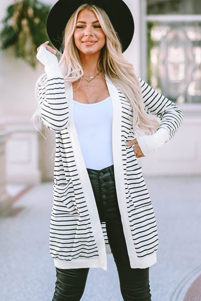 Simple Striped Longline Cardigan - Effortless Elegance for Everyday Chic Light Gray / S