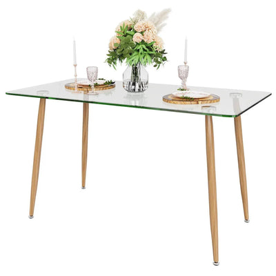 Sophisticated Dining: Modern Elegance Glass Dining Table with Sleek Metal Legs