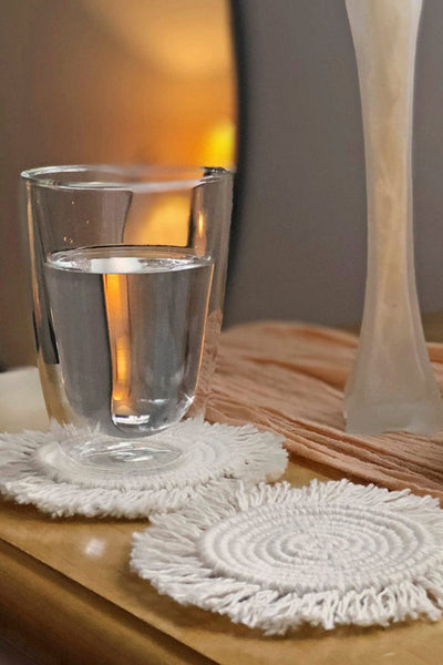 ☕️Spruce Up Your Coffee Routine with Our 2-Piece Macrame Round Cup Mat Set☕️ Cream / One Size