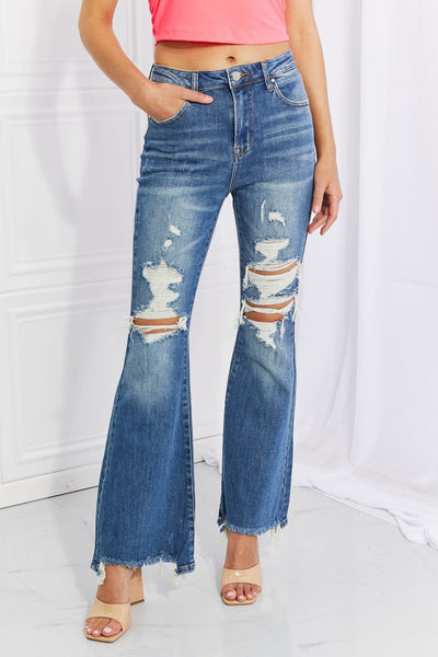 Stand Out Style: VERVET by Flying Monkey Full Size Distressed Cropped Jeans – Trendy Distressing for Fashion-Forward Statements Dark / 1(25)