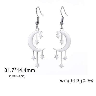 Starry Moonlight Stainless Steel Dangle Earrings for Women - mississippihippieco Starry Moonlight Stainless Steel Dangle Earrings for Women