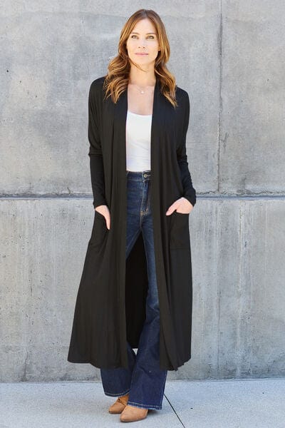 Versatile Layers: Basic Bae Full Size Open Front Long Sleeve Cardigan – Effortless Style for Every Occasion Black / S