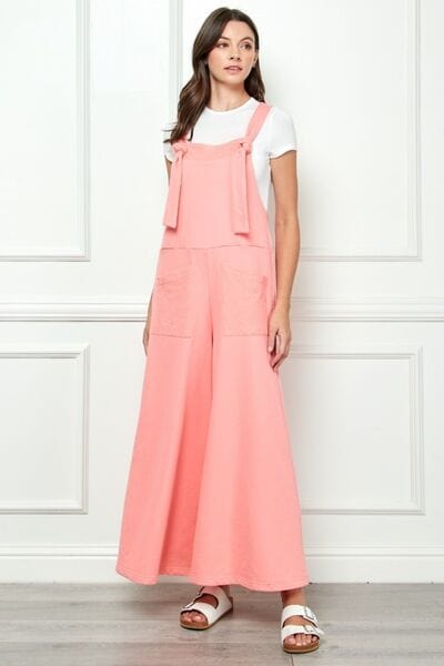 Veveret Wide Strap French Terry Overalls PINK / S