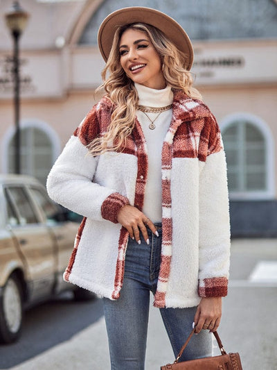 Warmth and Style: Women's Sherpa Jacket with Plaid Accents - Elevate Your Winter Wardrobe - mississippihippieco Warmth and Style: Women's Sherpa Jacket with Plaid Accents - Elevate Your Winter Wardrobe