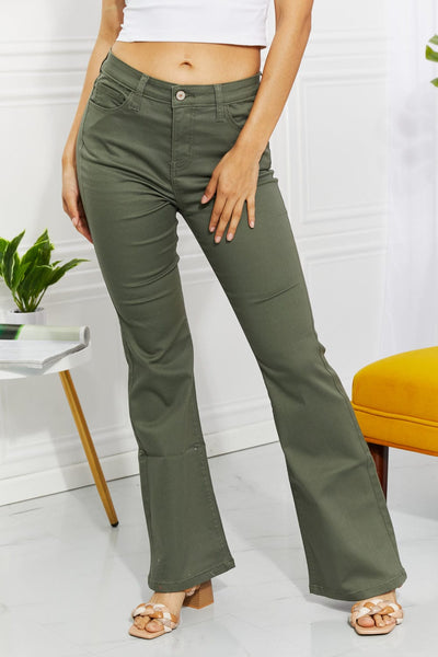 ZENANA Clementine Full Size High-Rise Bootcut Jeans in Olive – Nature-Inspired Elegance for Stylish Comfort Matcha Green / S